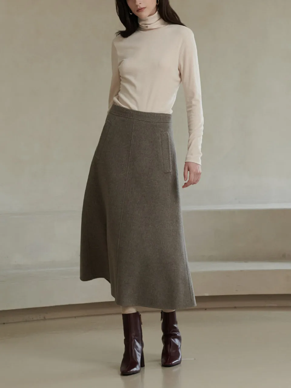 Top Stitch Midi Skirt Mocha
