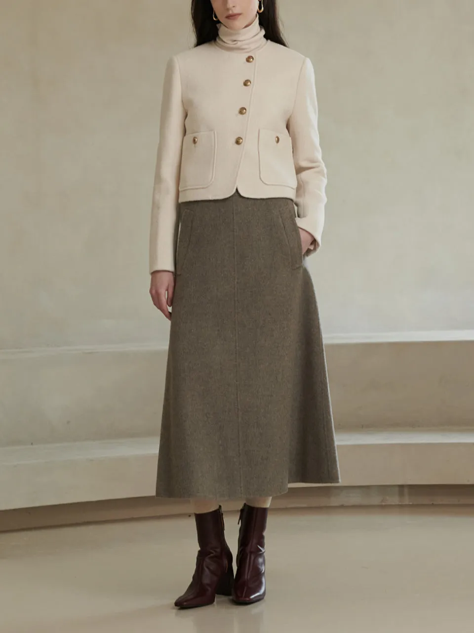 Top Stitch Midi Skirt Mocha