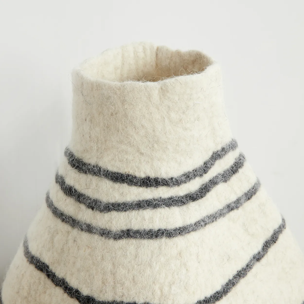 Tribal Lines Hand-Felted Wool Natural White Gourd Basket