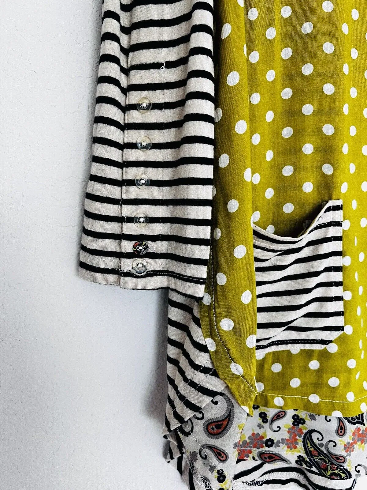 TRU LUX JEANS Mixed Print Tunic Sz S Striped Polka Dot Pockets Ruffle Top