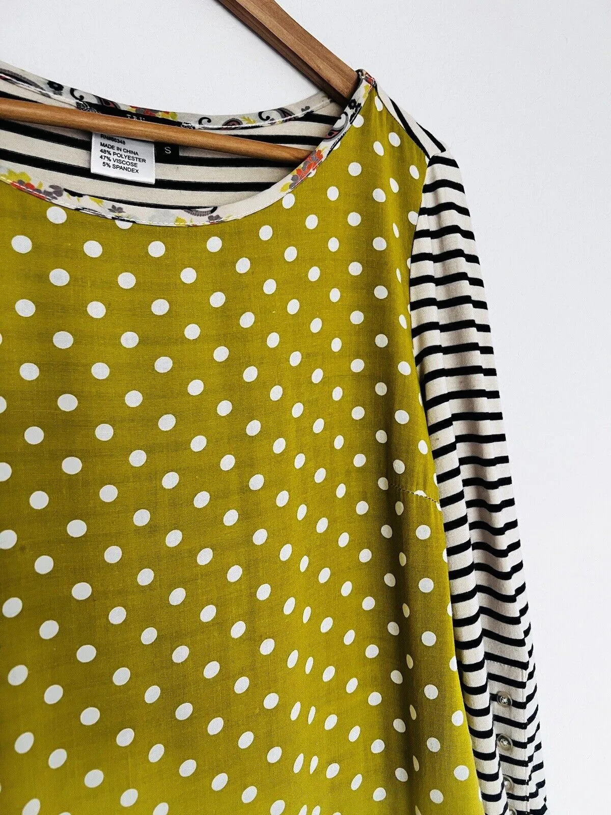 TRU LUX JEANS Mixed Print Tunic Sz S Striped Polka Dot Pockets Ruffle Top