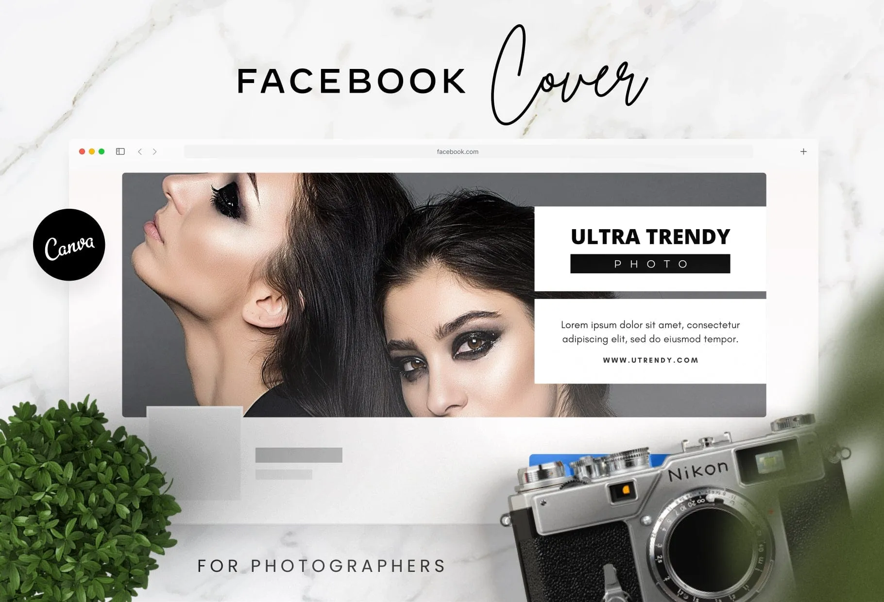 Ultra Trendy Photo Facebook Cover for Photographers Editable Canva Template