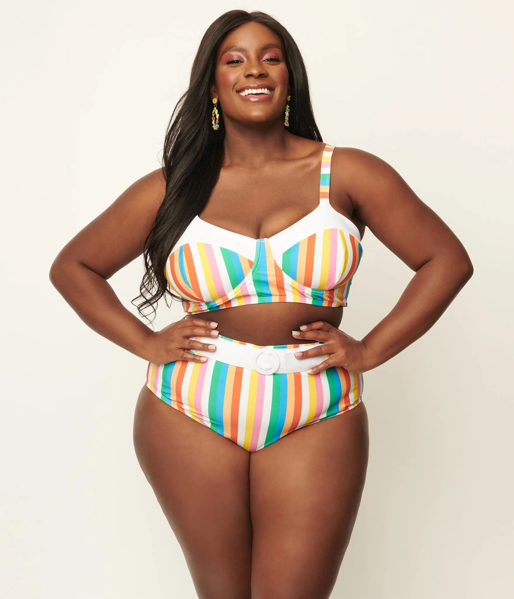 Unique Vintage Marlene Swim Top Rainbow Pride Stripes
