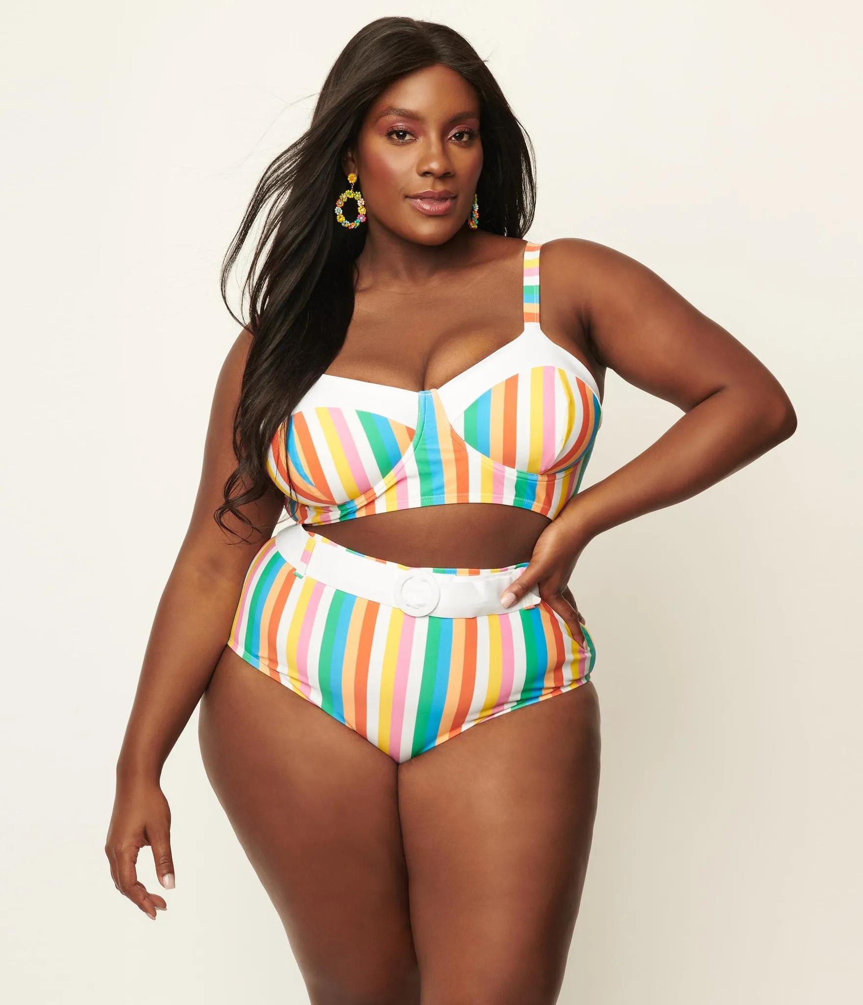 Unique Vintage Marlene Swim Top Rainbow Pride Stripes