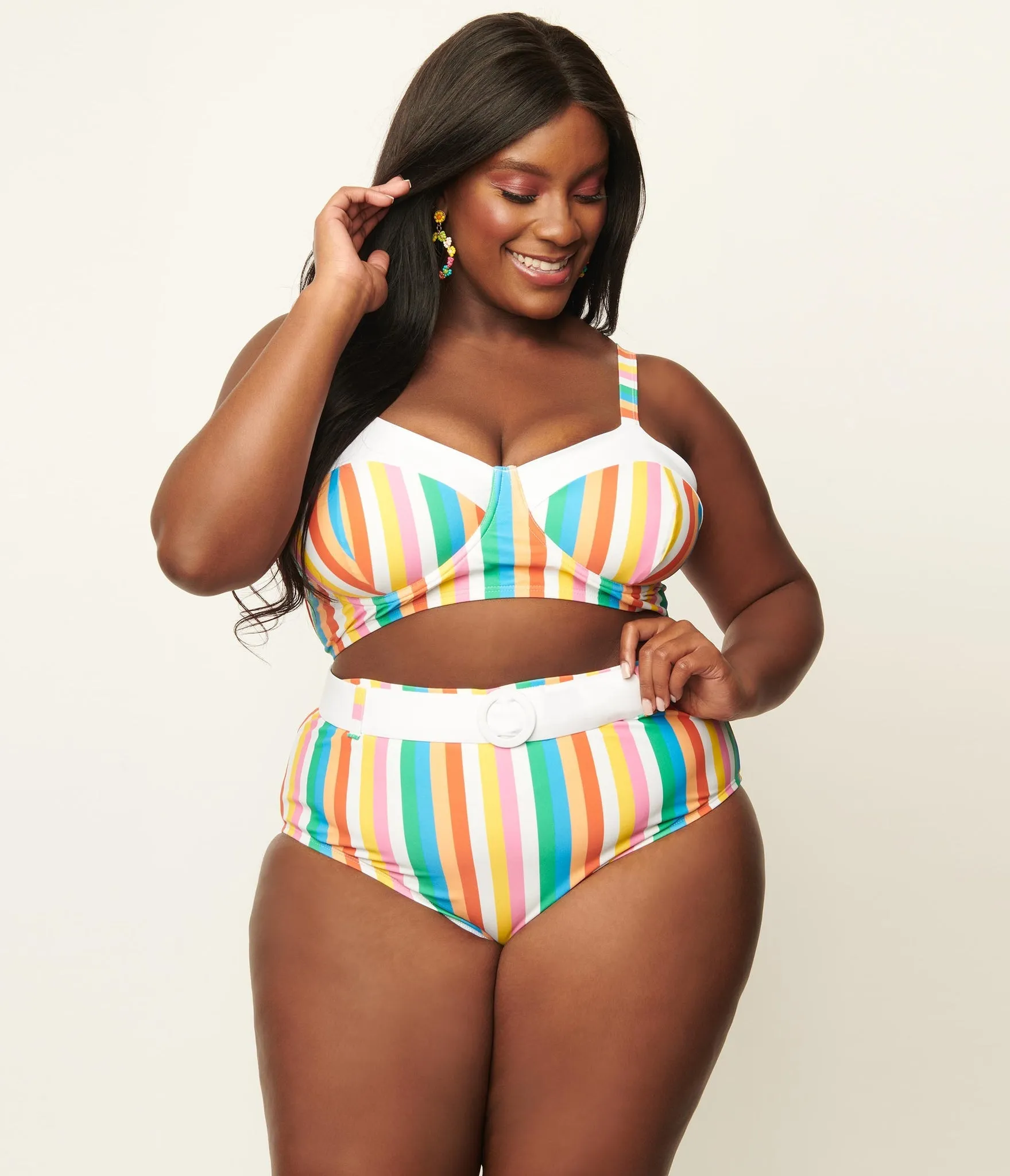Unique Vintage Marlene Swim Top Rainbow Pride Stripes