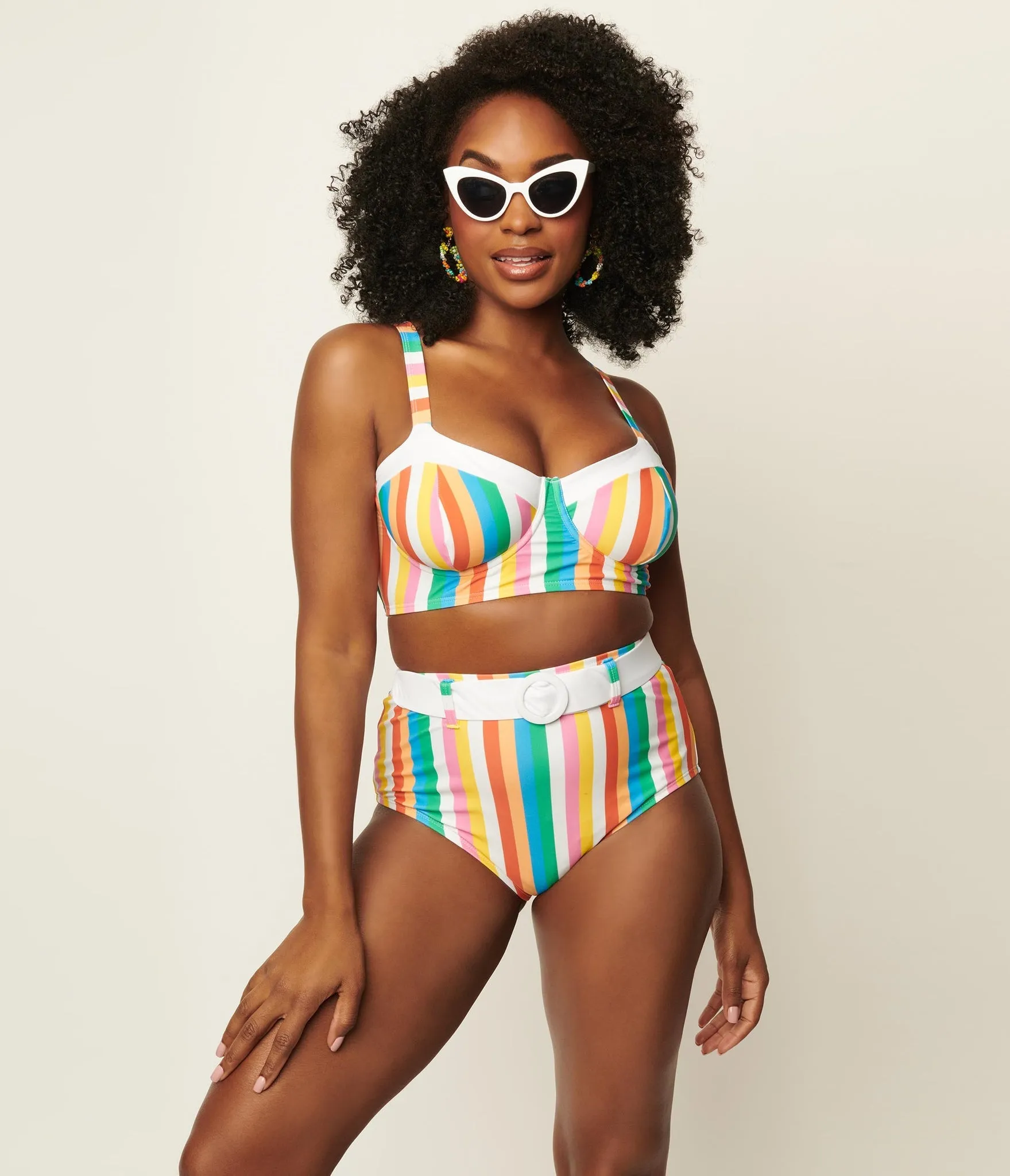 Unique Vintage Marlene Swim Top Rainbow Pride Stripes