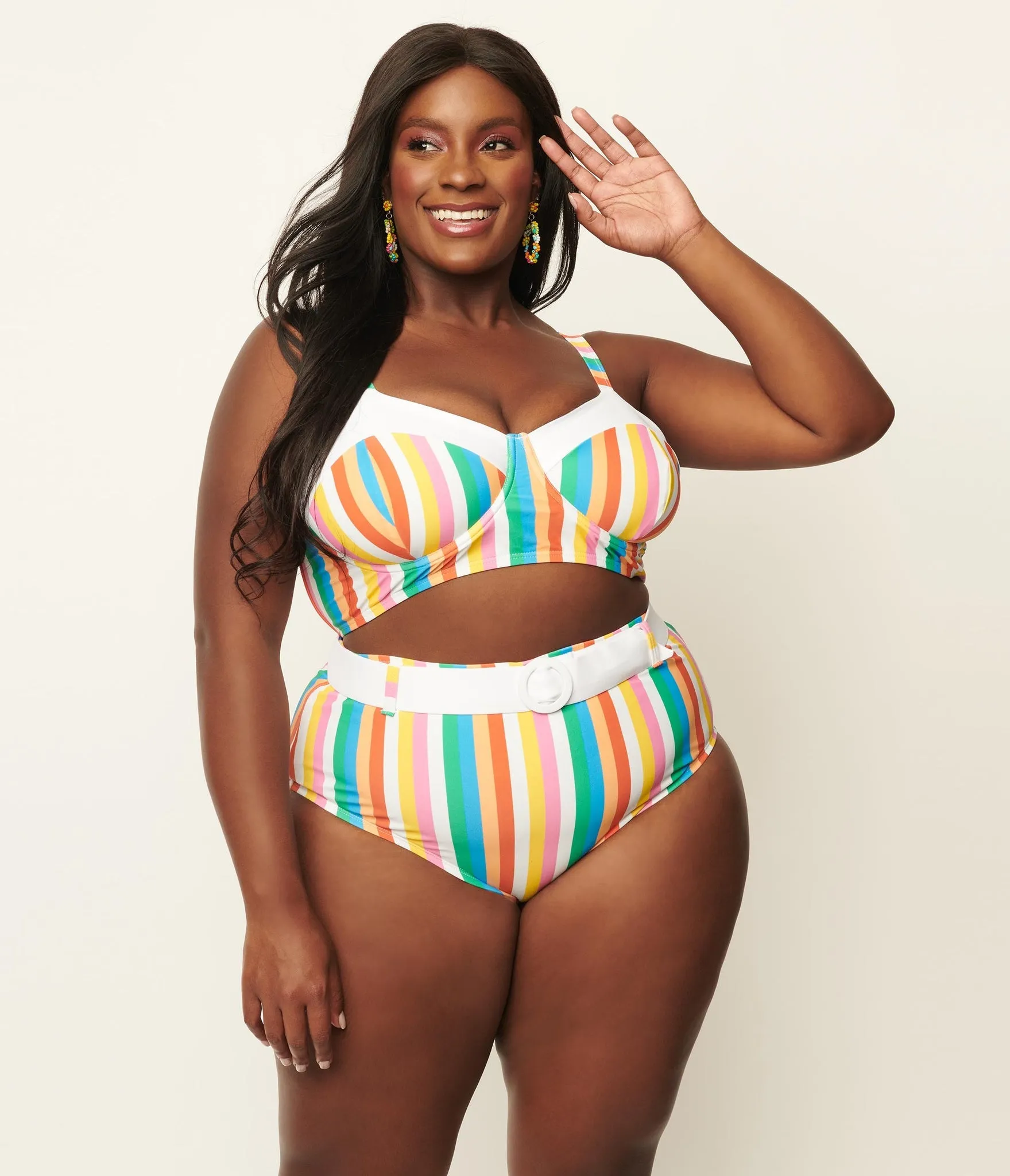 Unique Vintage Marlene Swim Top Rainbow Pride Stripes