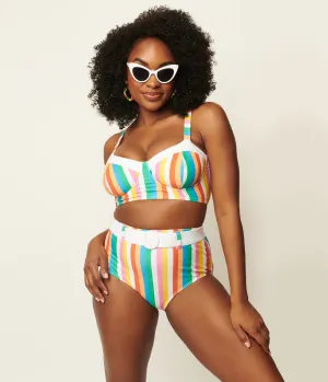Unique Vintage Marlene Swim Top Rainbow Pride Stripes