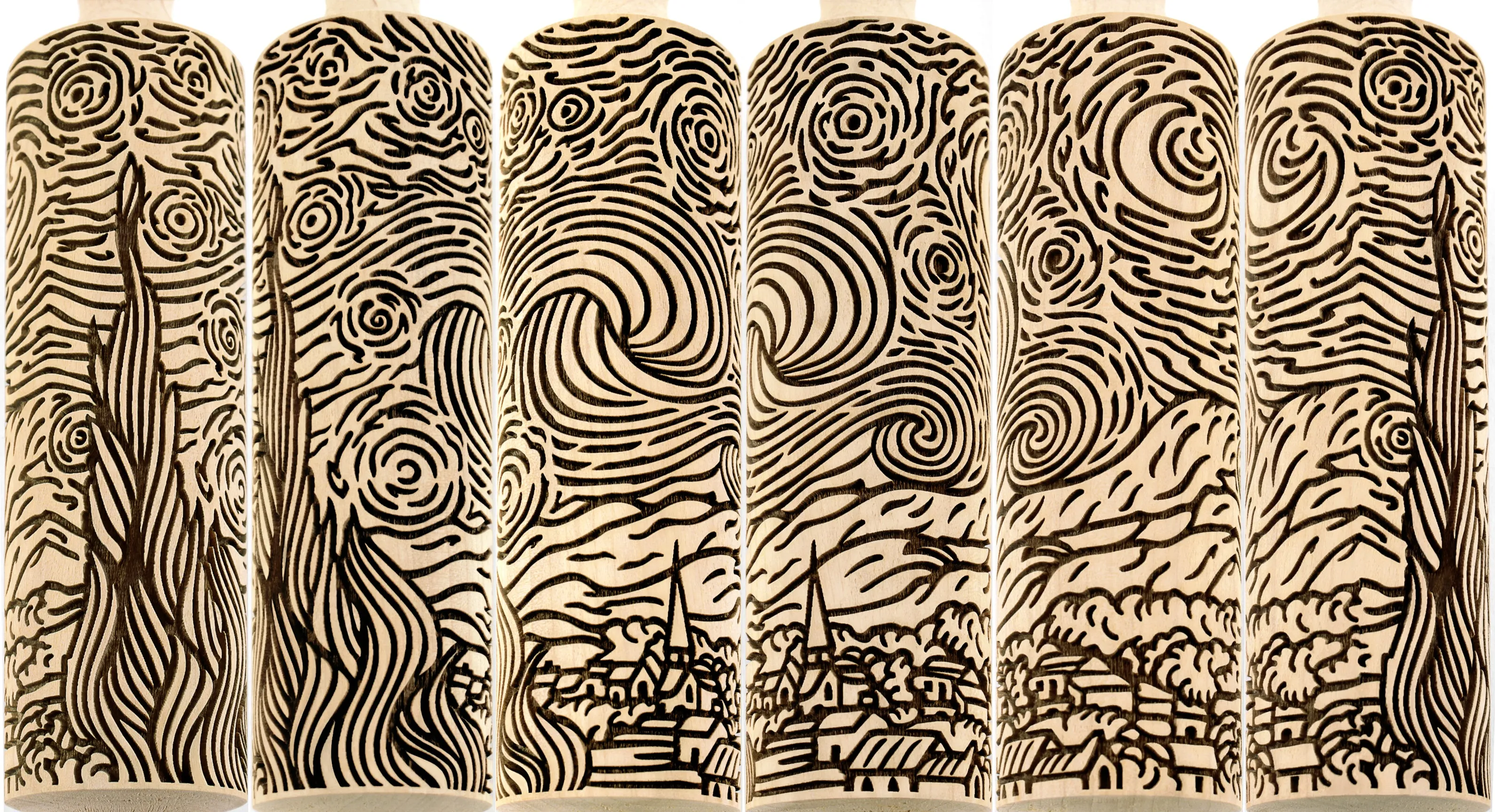 Van Gogh Starry Night  Rolling Pin Embossed  for Clay, Ceramics, Cookie Stamp, Clay Mold Pottery Tool, Shortbread, Clay Roller, Christmas Gift