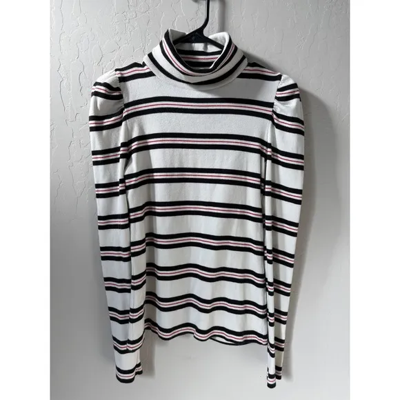 Veronica Beard Jeans Cedar Striped Puff Sleeve Turtleneck Top Knit Pullover Sz S