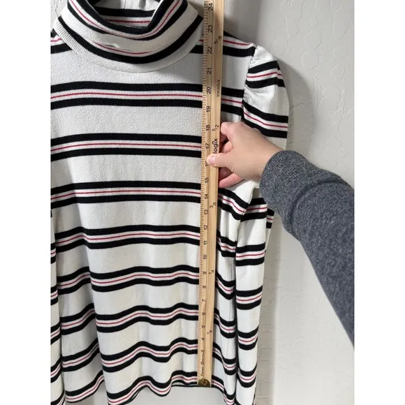 Veronica Beard Jeans Cedar Striped Puff Sleeve Turtleneck Top Knit Pullover Sz S