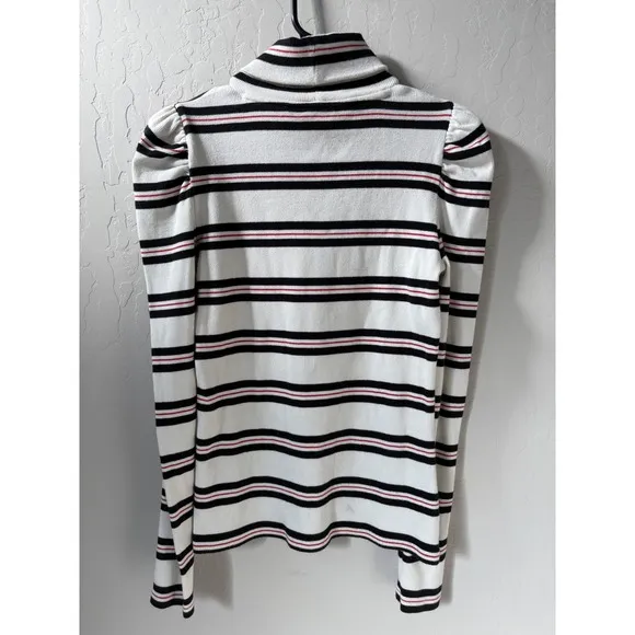 Veronica Beard Jeans Cedar Striped Puff Sleeve Turtleneck Top Knit Pullover Sz S