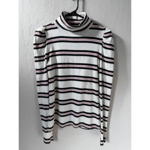 Veronica Beard Jeans Cedar Striped Puff Sleeve Turtleneck Top Knit Pullover Sz S