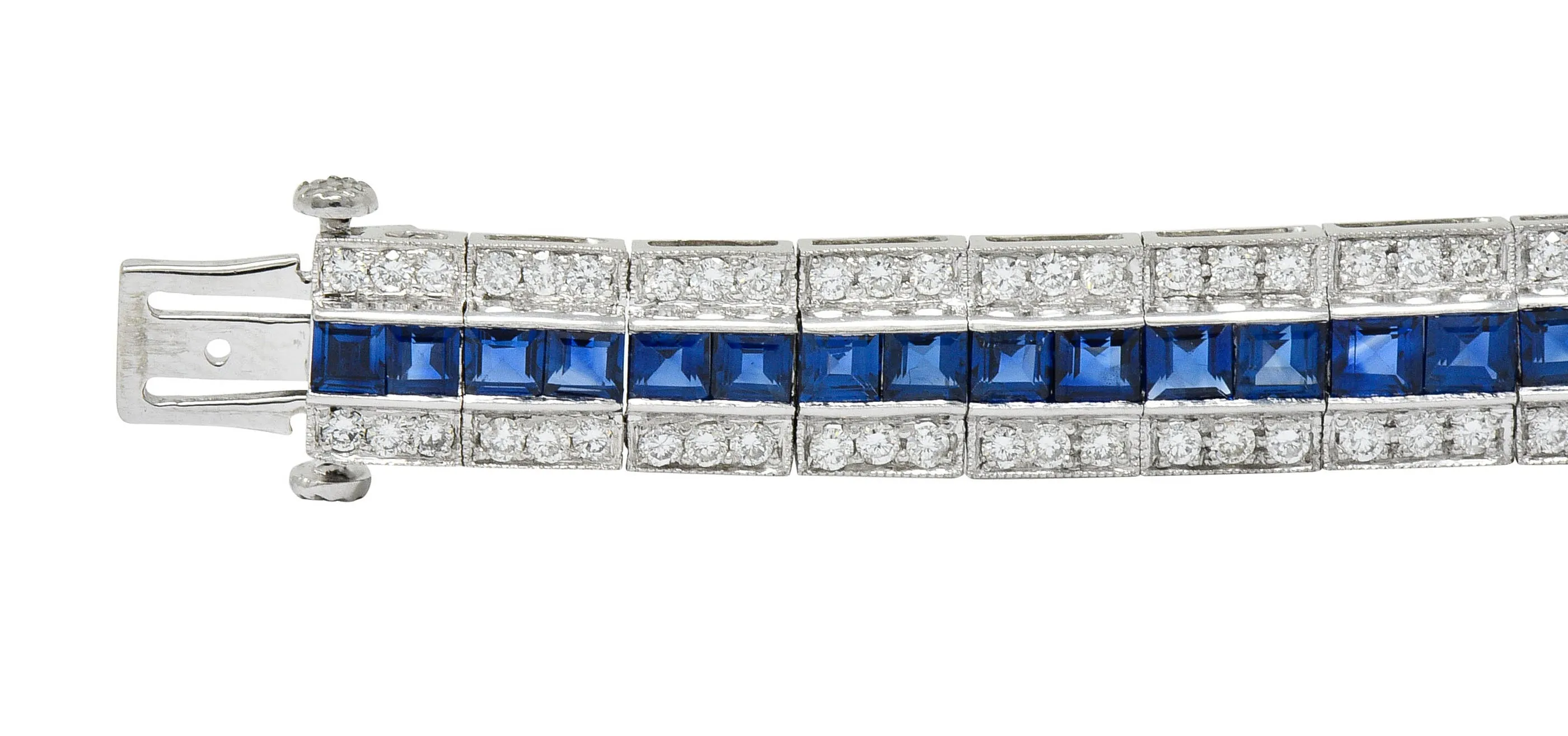 Vintage 13.55 CTW Sapphire Diamond Platinum Line Bracelet