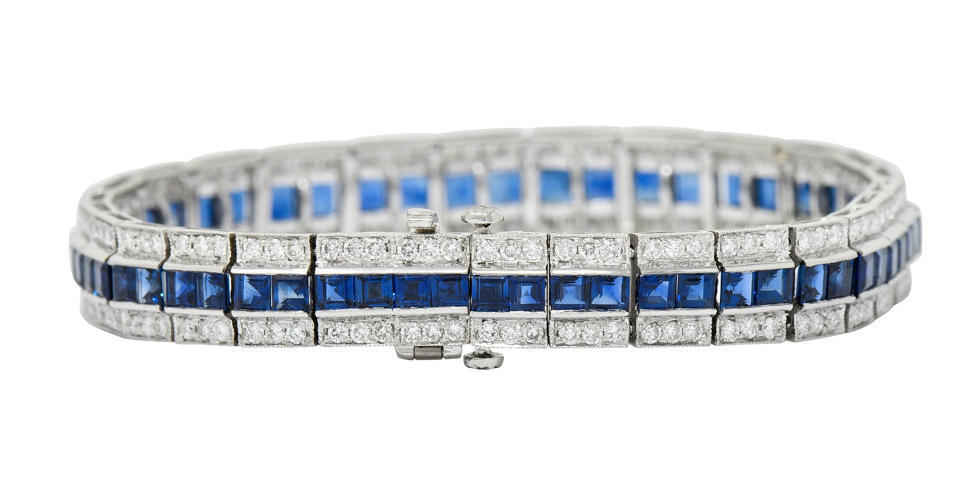 Vintage 13.55 CTW Sapphire Diamond Platinum Line Bracelet