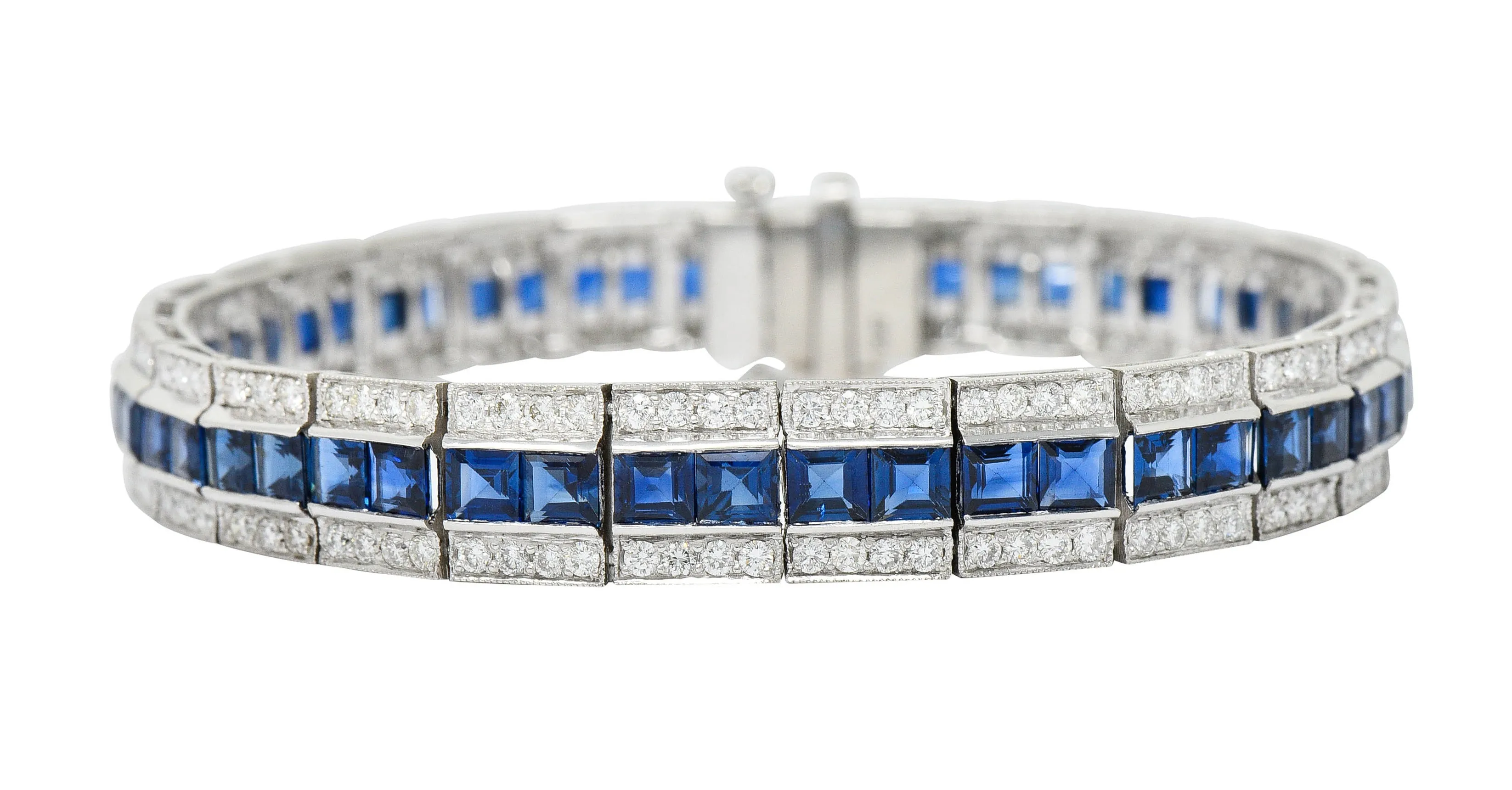 Vintage 13.55 CTW Sapphire Diamond Platinum Line Bracelet