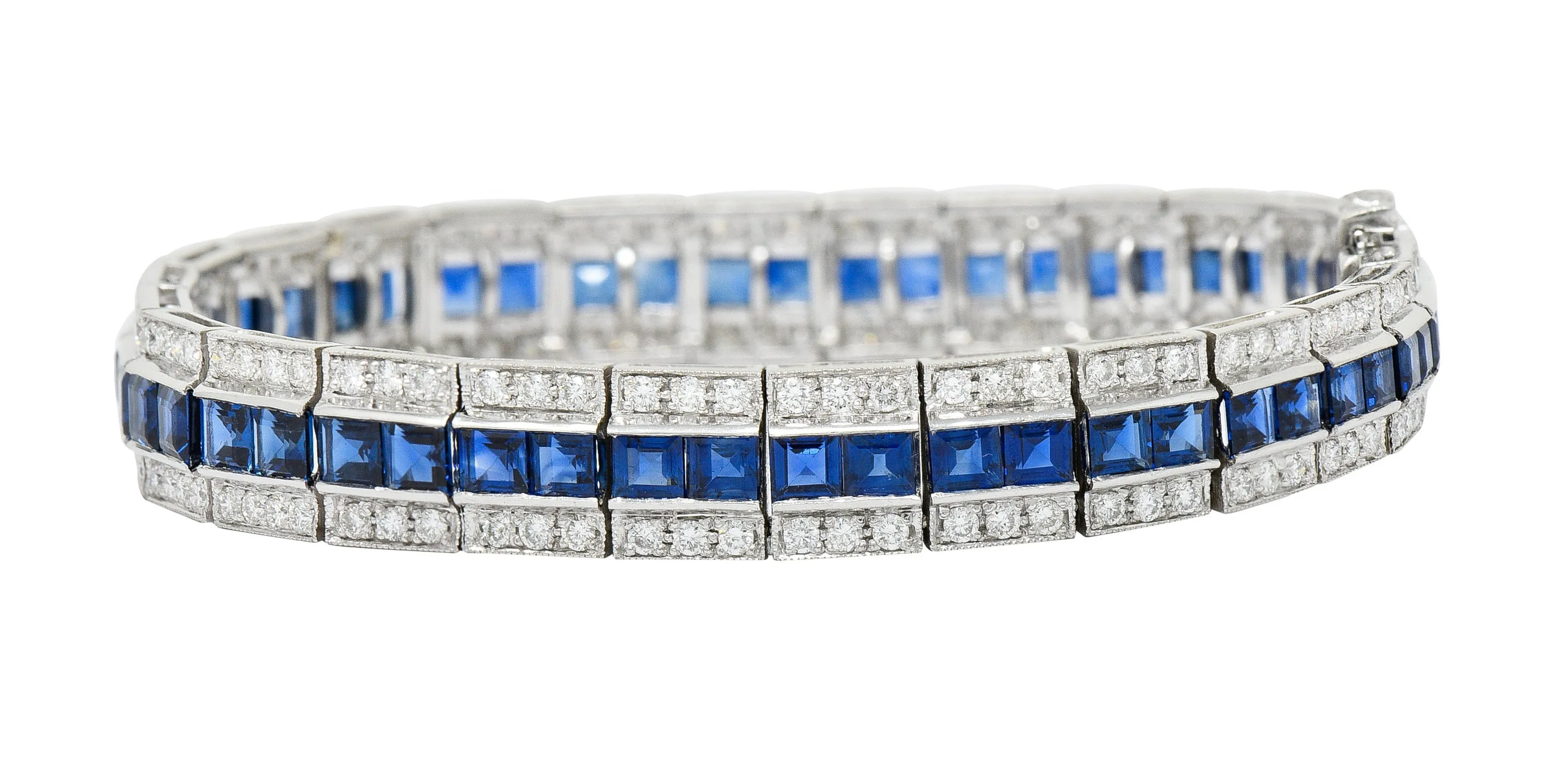 Vintage 13.55 CTW Sapphire Diamond Platinum Line Bracelet