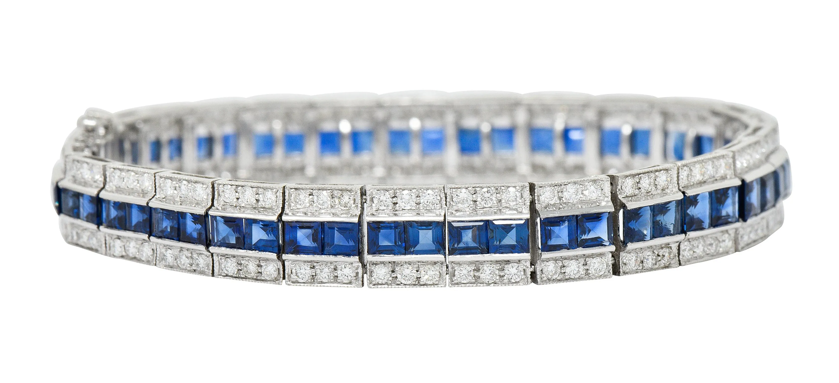 Vintage 13.55 CTW Sapphire Diamond Platinum Line Bracelet