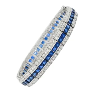 Vintage 13.55 CTW Sapphire Diamond Platinum Line Bracelet