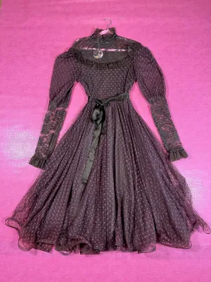 Vintage 70s 80s "Richilene New York" Brown Lace Dress - Best Fits Size XS-S