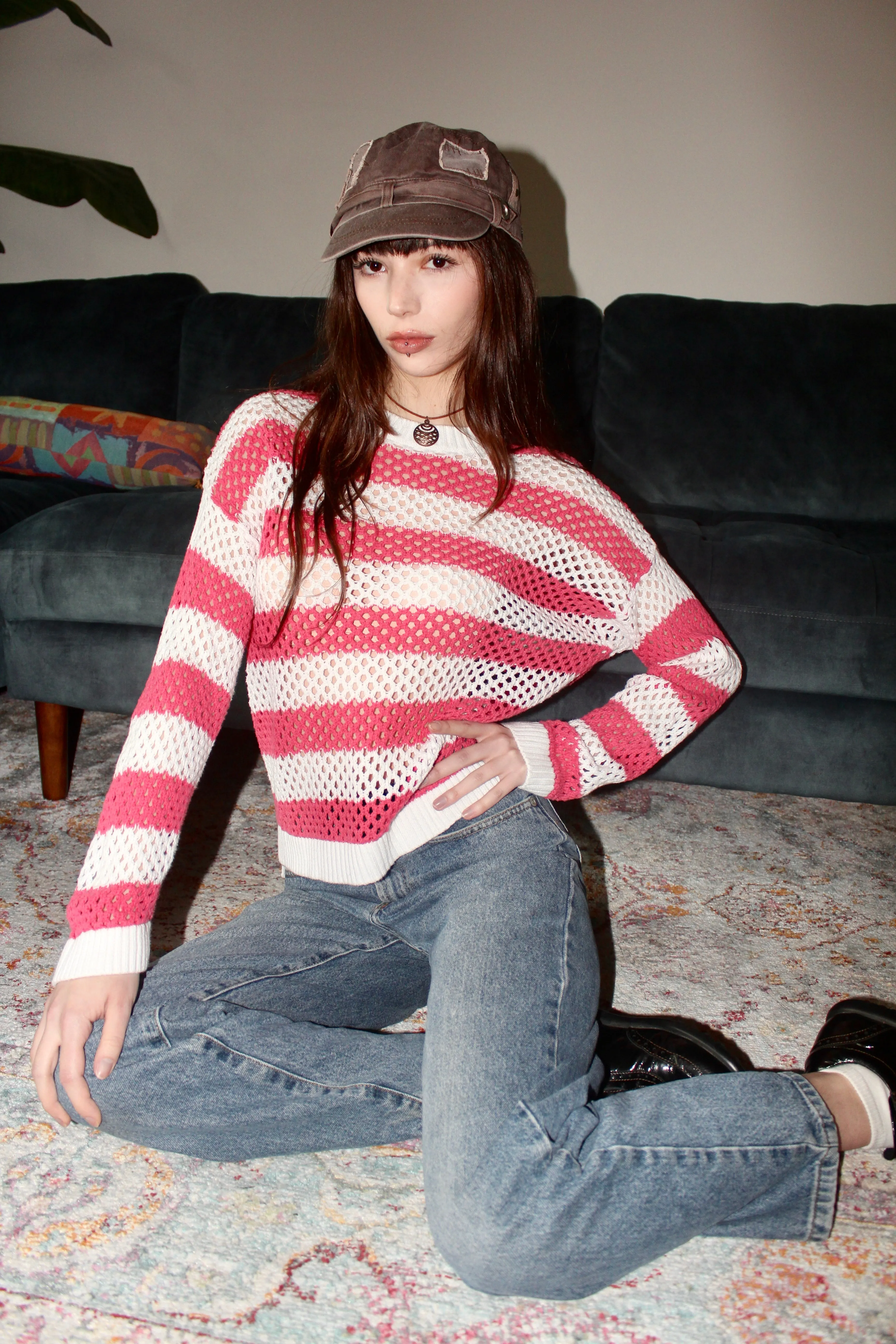 Vintage 90s Striped Mesh Knit (S-M)