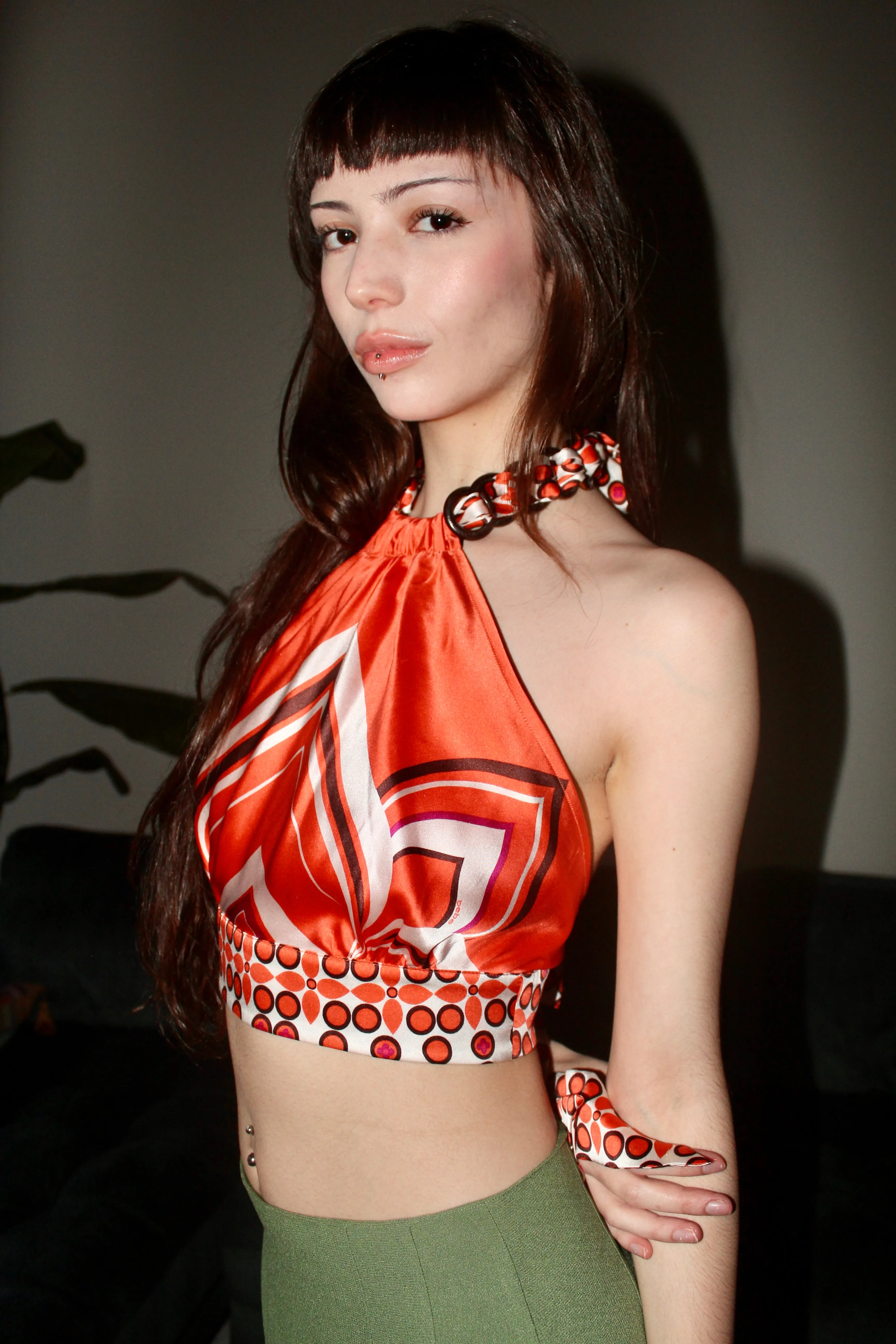Vintage BEBE Silk Cropped Halter (S)