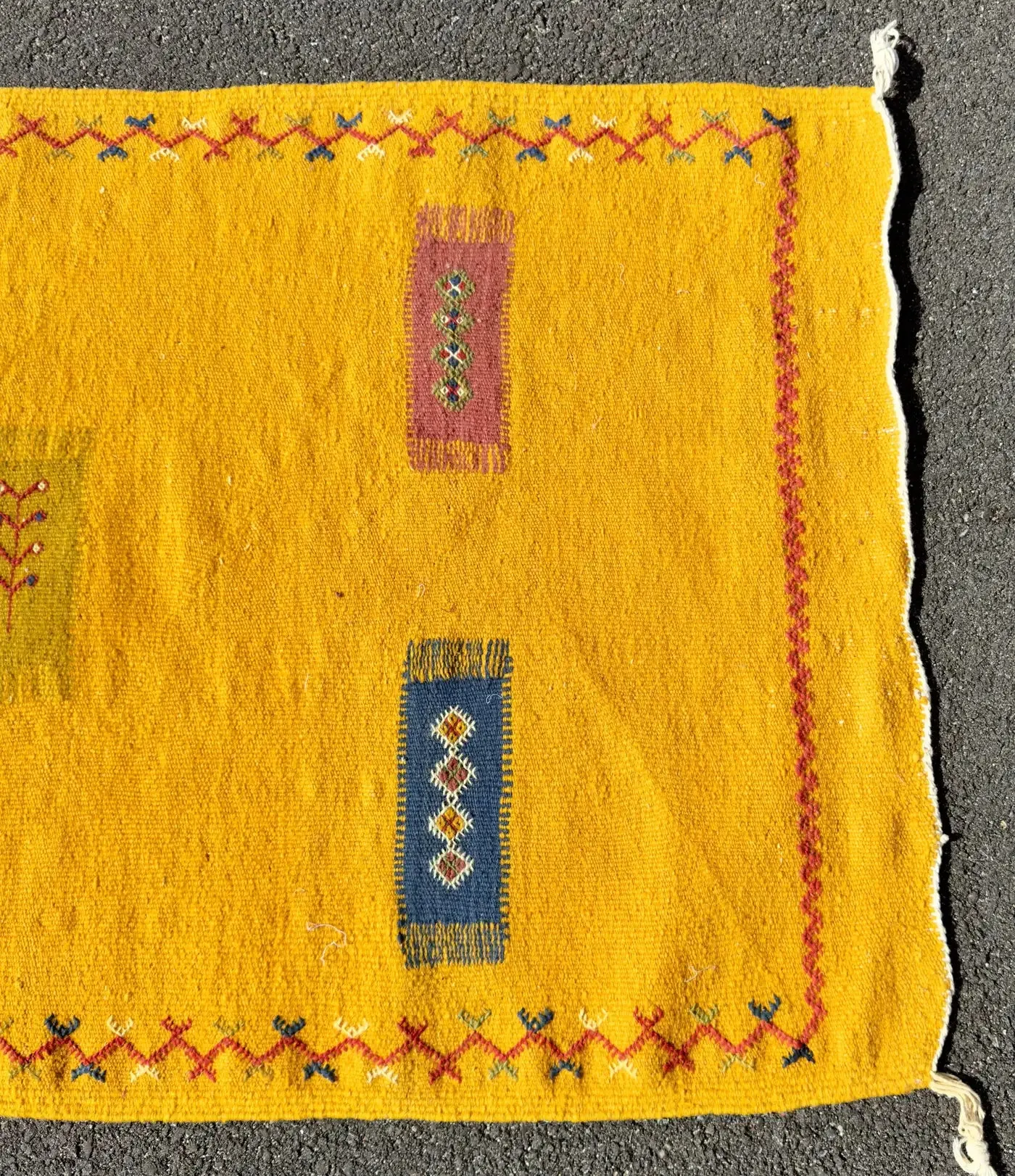 Vintage Tribal Moroccan Wool Mustard Runner Rug or Carpet