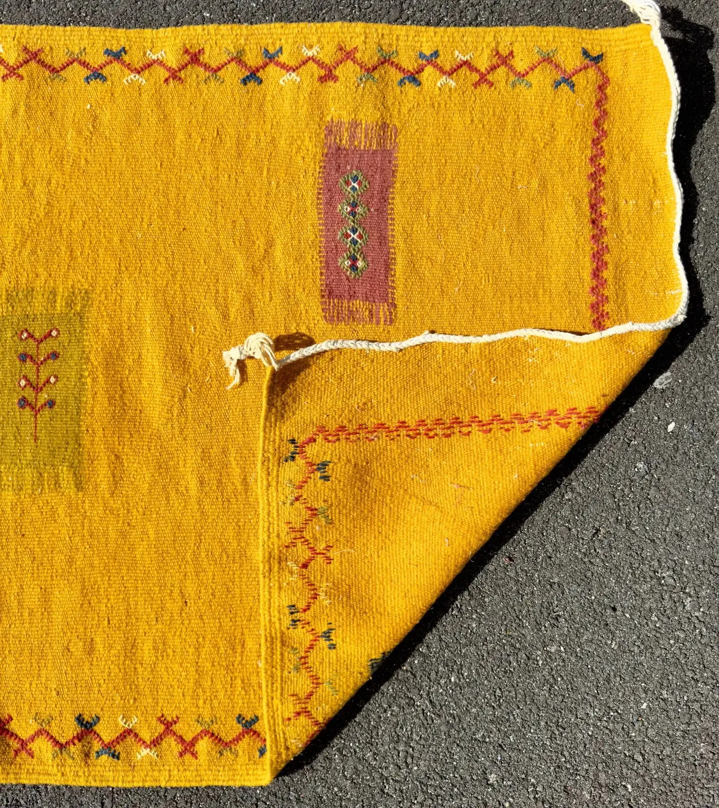 Vintage Tribal Moroccan Wool Mustard Runner Rug or Carpet