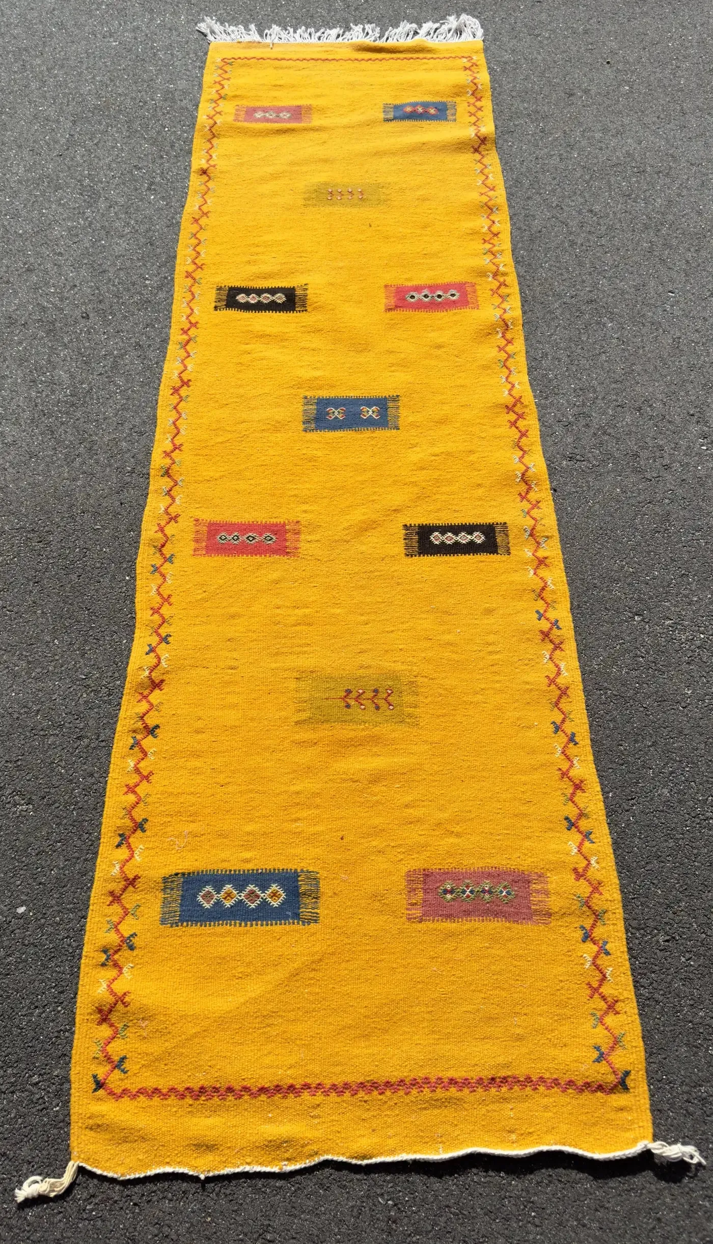 Vintage Tribal Moroccan Wool Mustard Runner Rug or Carpet