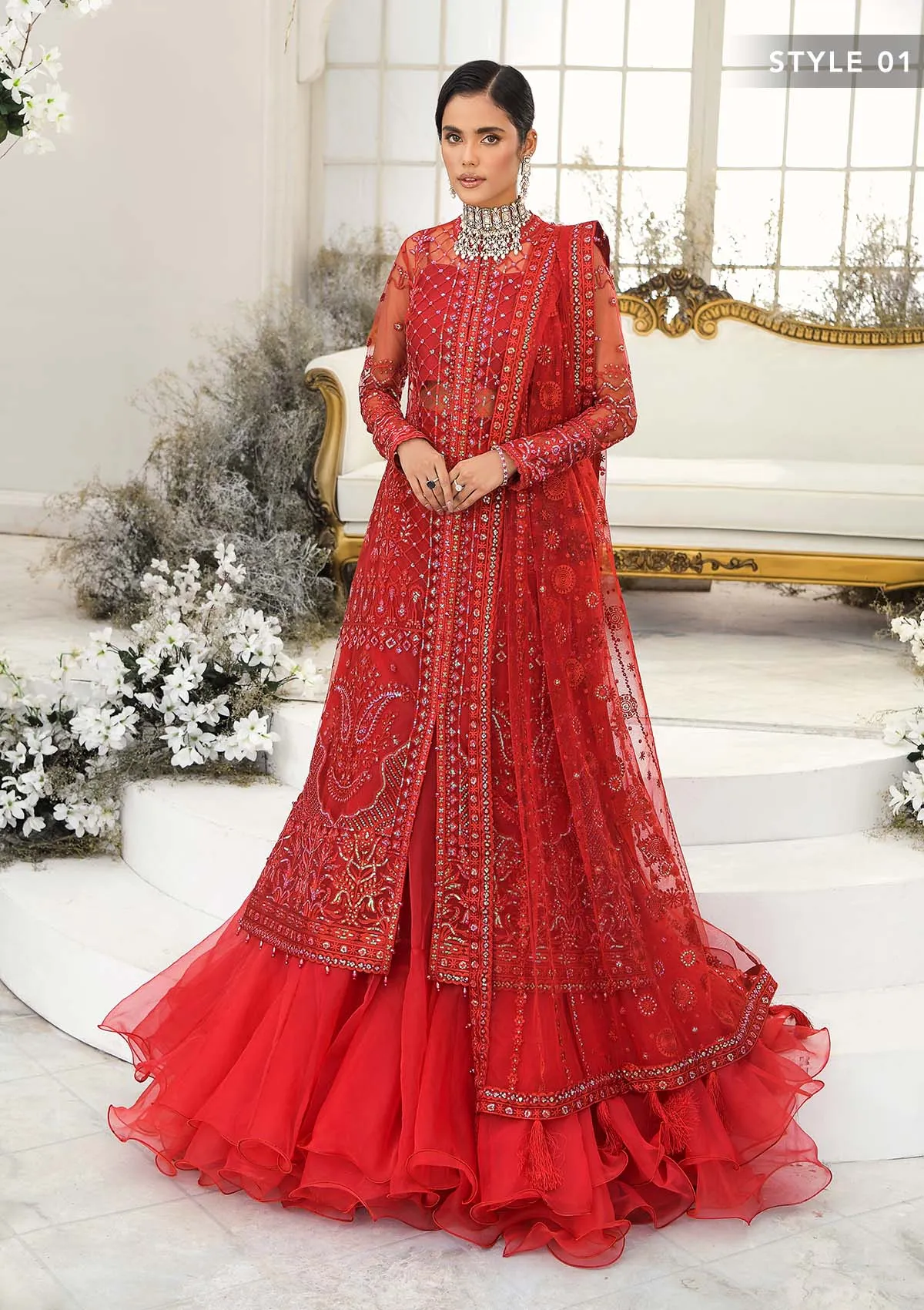 Wedding Festive '22 - Look 01 |  AIK Atelier Wedding Festive Unstitched Luxury Collection 2022 | Embroidered Net Organza Suits