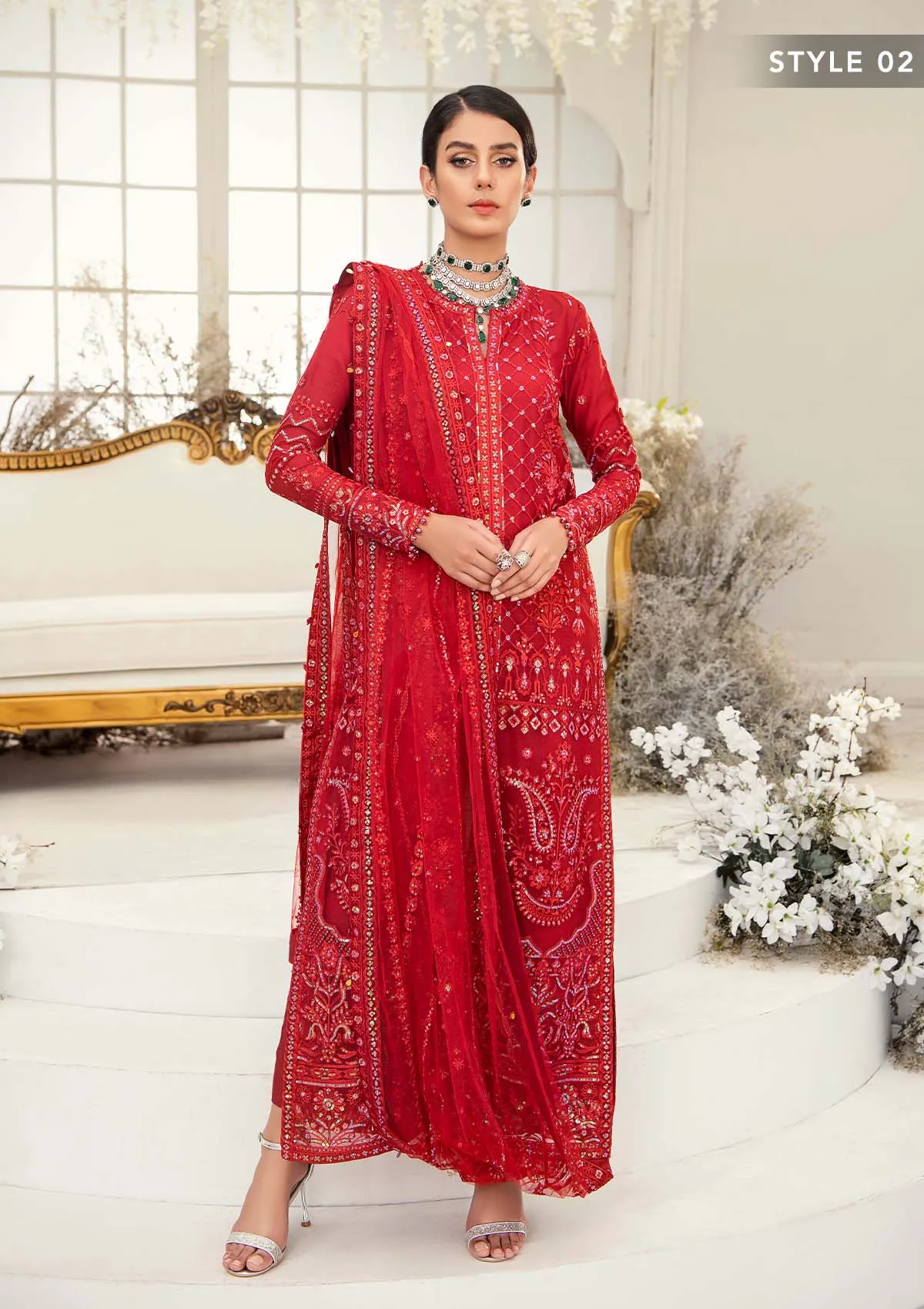 Wedding Festive '22 - Look 01 |  AIK Atelier Wedding Festive Unstitched Luxury Collection 2022 | Embroidered Net Organza Suits