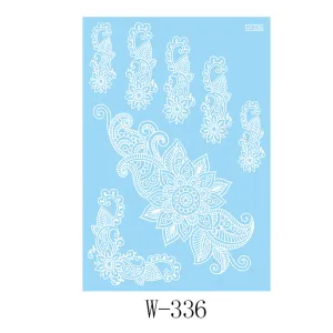 White Paisley Floral Temporary Tattoo Set - 5 Pcs