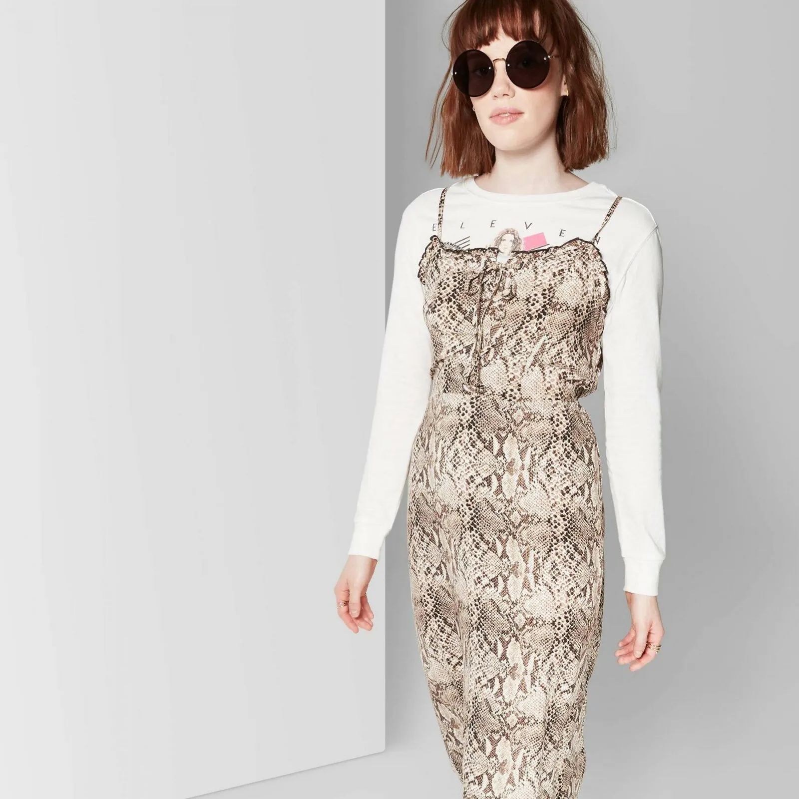 Wild Fable Women's Patterned Strappy Tie Front Midi Slip Dress