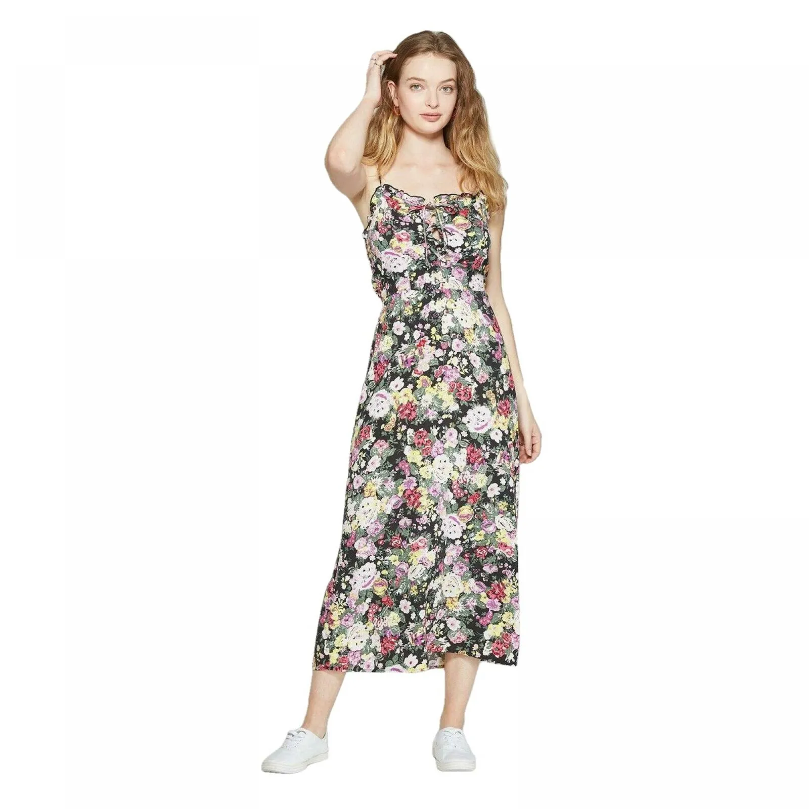 Wild Fable Women's Patterned Strappy Tie Front Midi Slip Dress