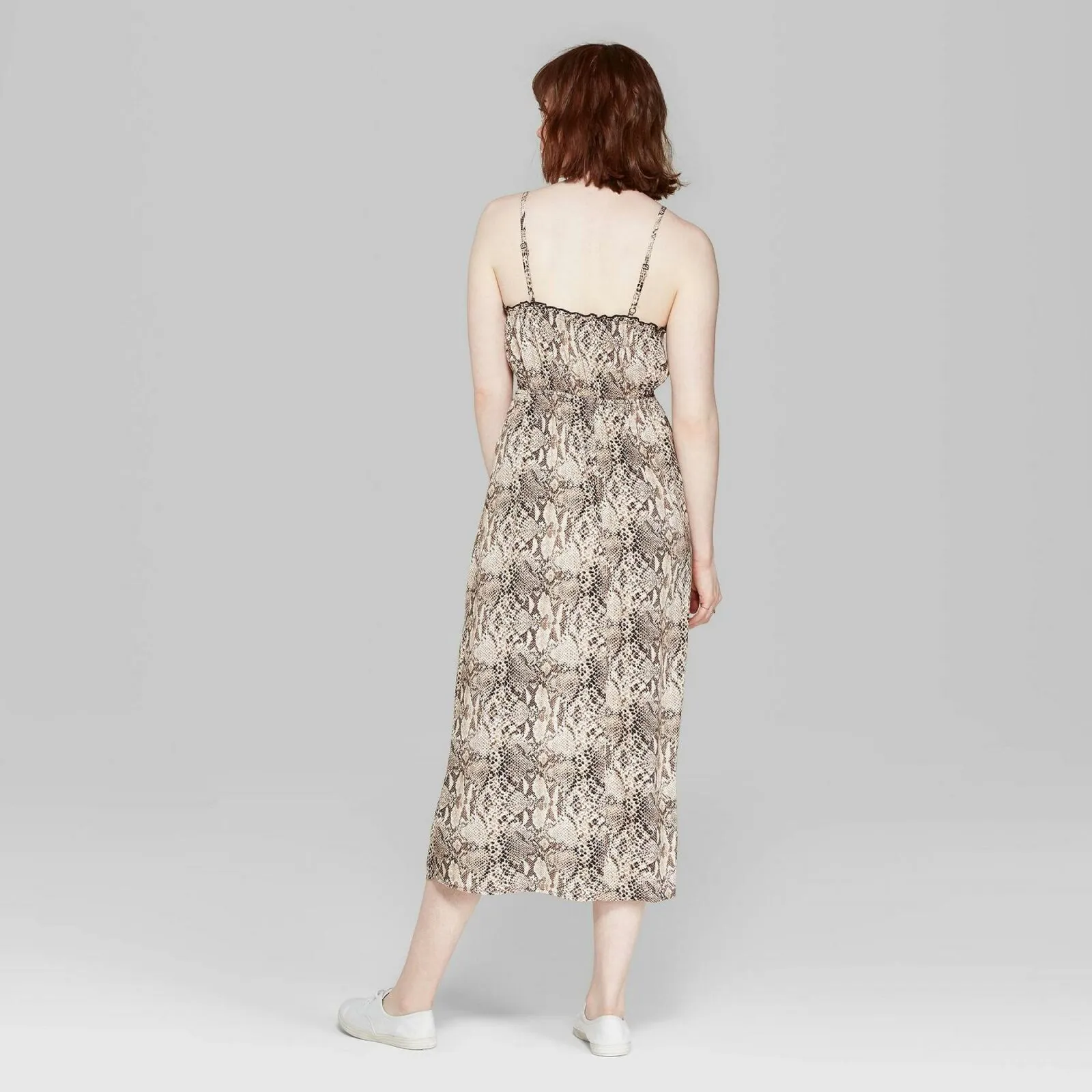 Wild Fable Women's Patterned Strappy Tie Front Midi Slip Dress