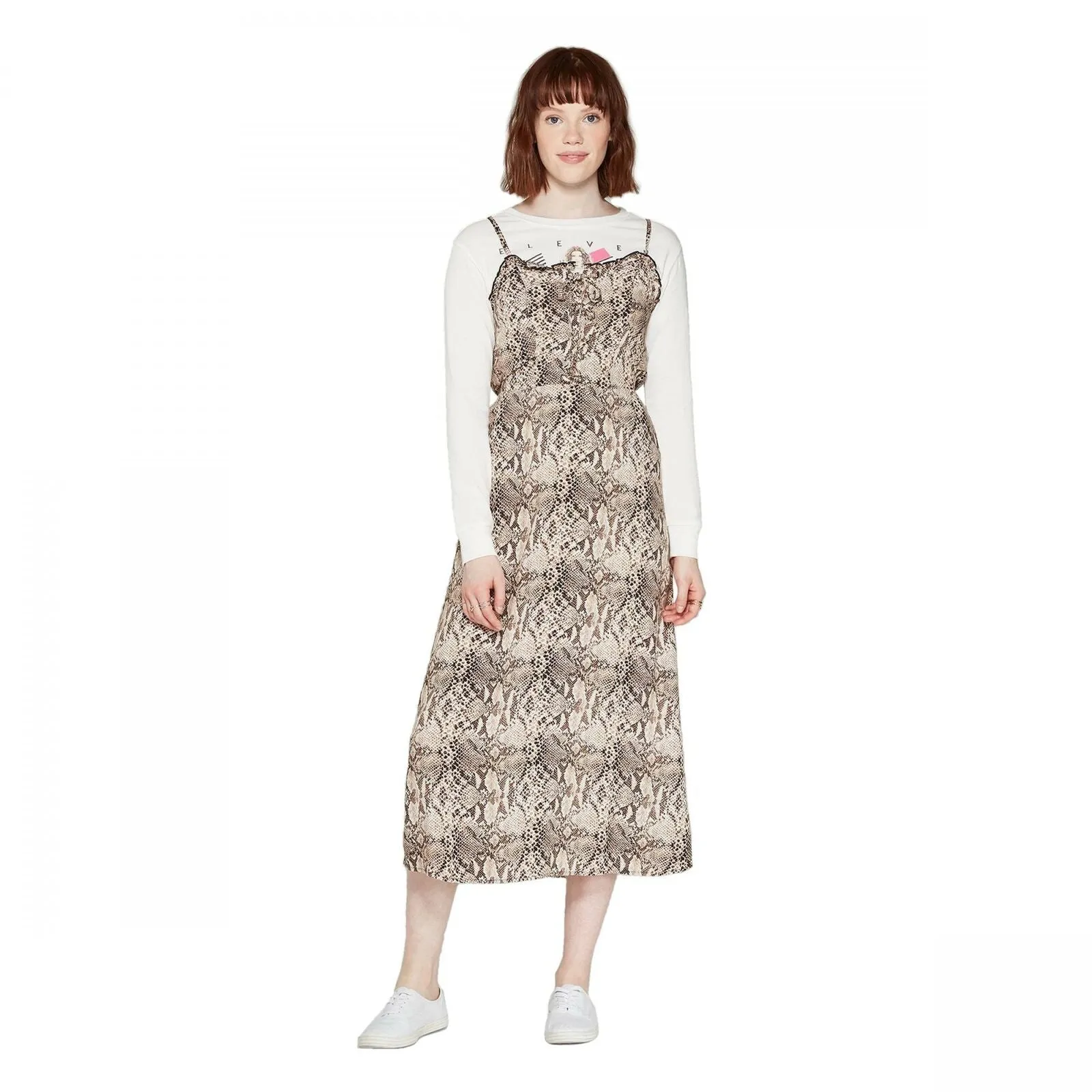 Wild Fable Women's Patterned Strappy Tie Front Midi Slip Dress