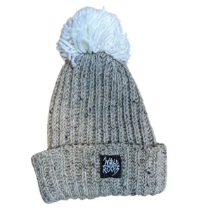 Wild Roots Luxury British Wool Beige Pom Pom Beanie - Handcrafted in Nottingham
