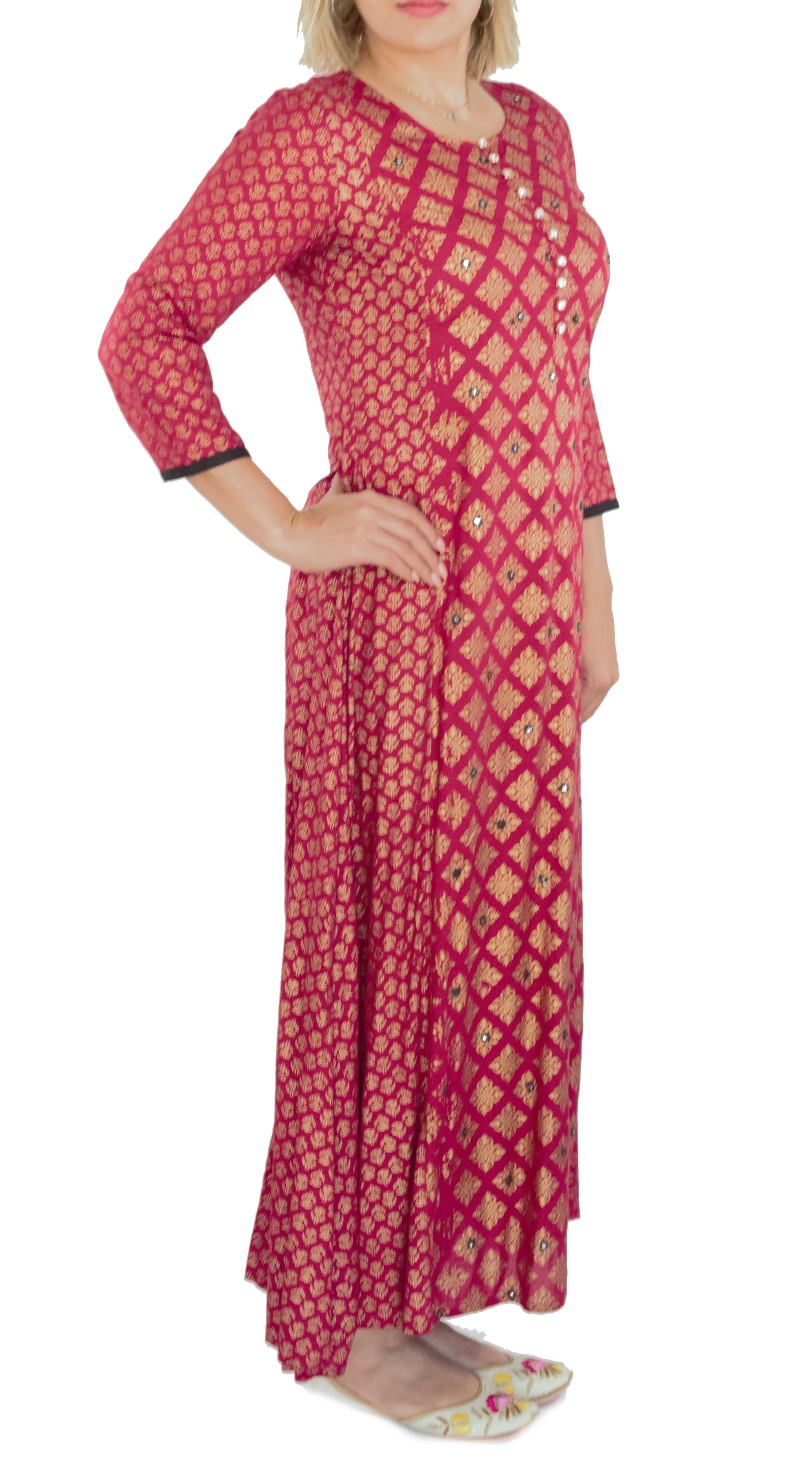 Wine Color Kurti with Gold Color Print
