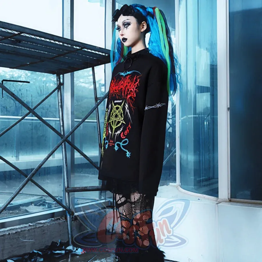 Winter Gothic Printed Logo Loose Woolen Long-sleeved Hoodie