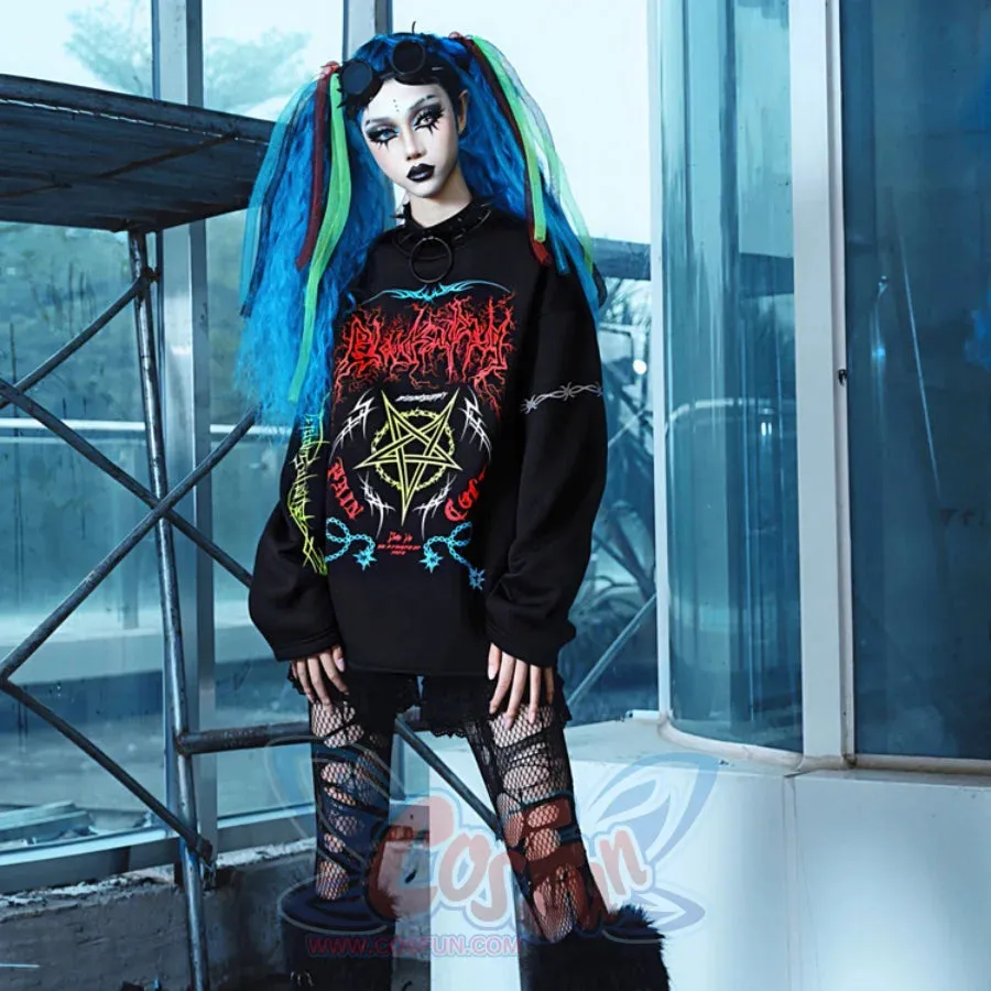 Winter Gothic Printed Logo Loose Woolen Long-sleeved Hoodie