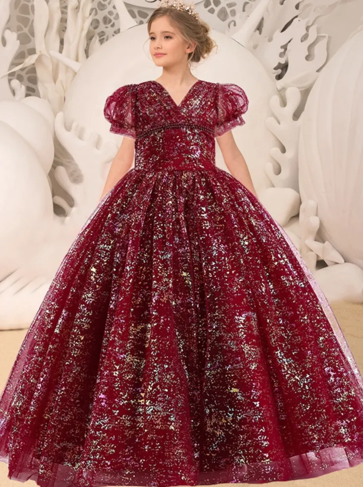 Winter Whimsy Sparkle Puff Sleeve Gown