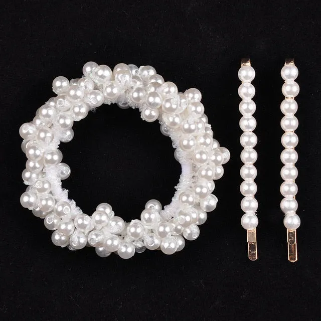 Woman Pearl Hair Ties Beads Girls Rubber Bands Ponytail Holders