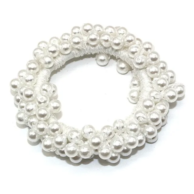 Woman Pearl Hair Ties Beads Girls Rubber Bands Ponytail Holders