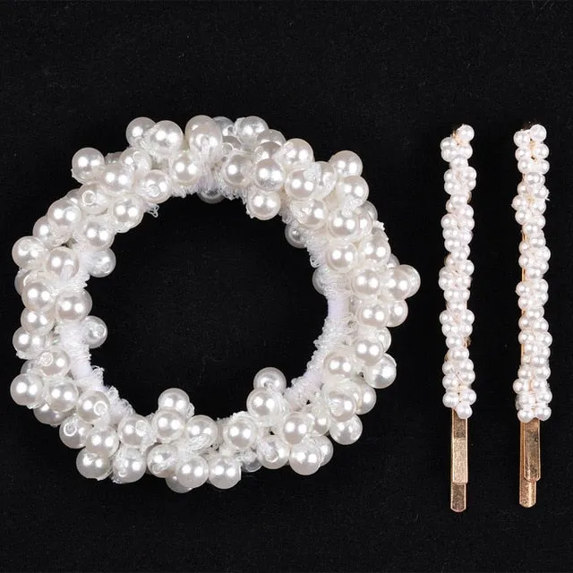 Woman Pearl Hair Ties Beads Girls Rubber Bands Ponytail Holders