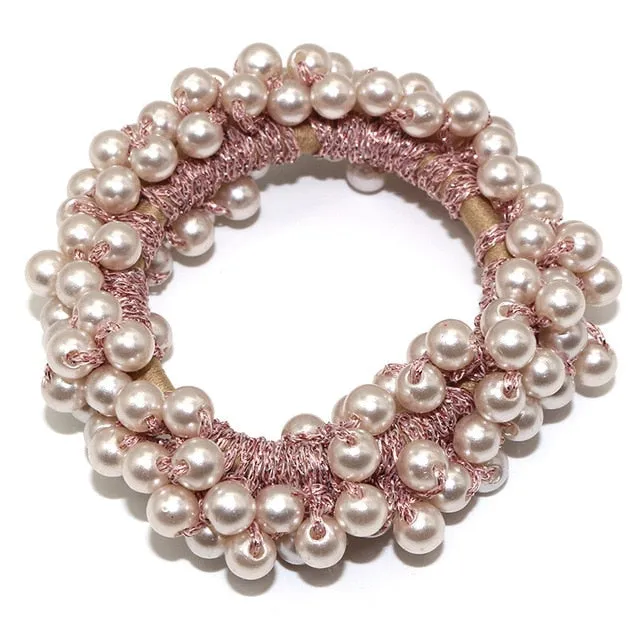 Woman Pearl Hair Ties Beads Girls Rubber Bands Ponytail Holders