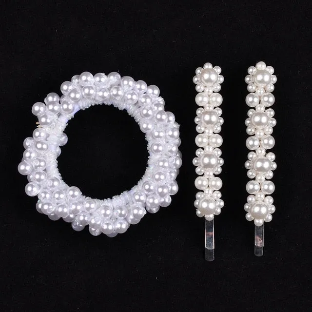 Woman Pearl Hair Ties Beads Girls Rubber Bands Ponytail Holders