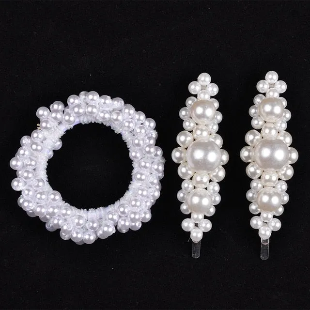 Woman Pearl Hair Ties Beads Girls Rubber Bands Ponytail Holders