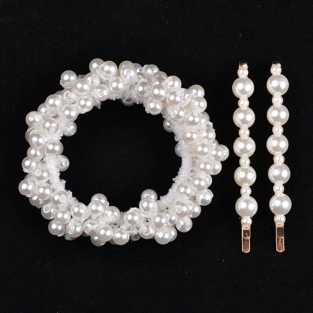 Woman Pearl Hair Ties Beads Girls Rubber Bands Ponytail Holders
