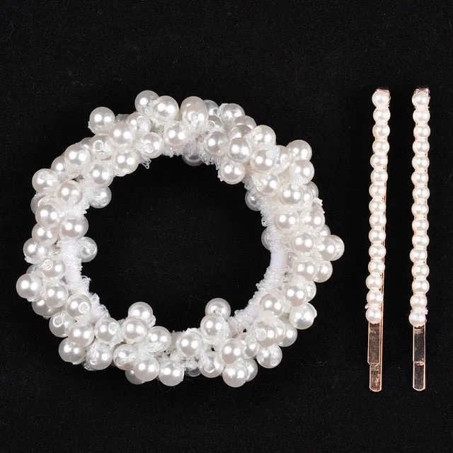 Woman Pearl Hair Ties Beads Girls Rubber Bands Ponytail Holders