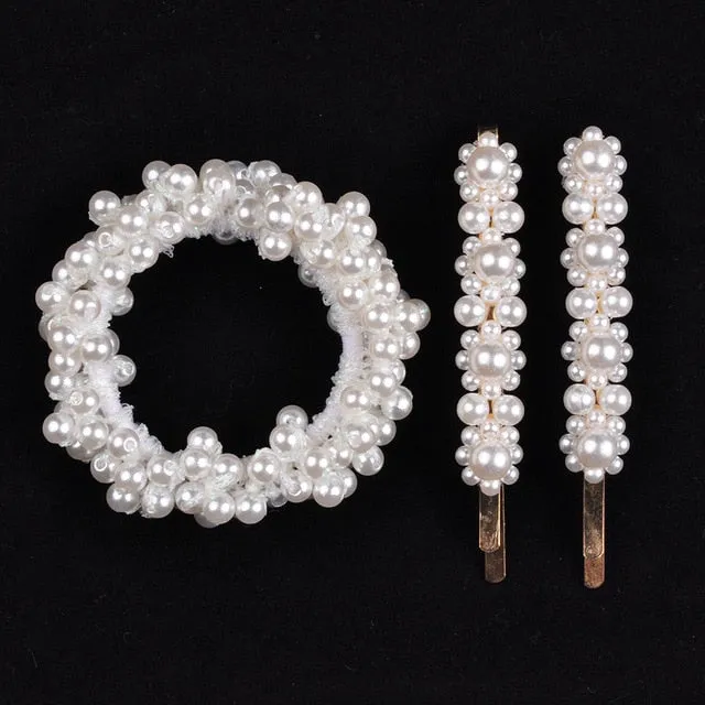 Woman Pearl Hair Ties Beads Girls Rubber Bands Ponytail Holders